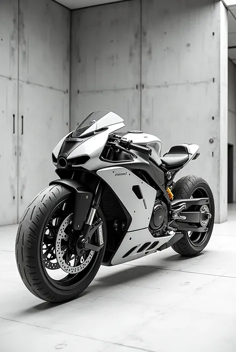 Imagine a black and white sketch of a contemporary art installation with an interactive custom motorcycle