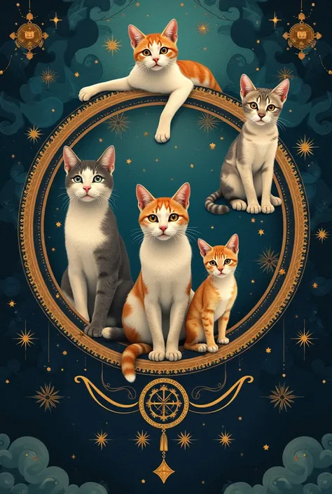 Aquarius zodiac chart with cats
