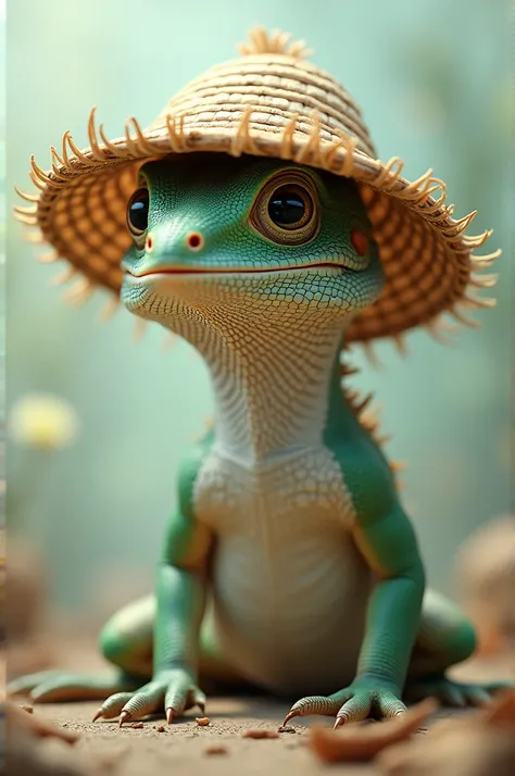 create an oto of a lizard with a straw hat