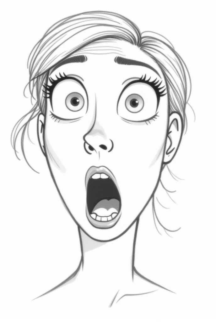 Lineart drawing surprised female face pixar style