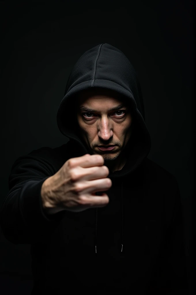 Eminem sur fond noir seulement main et visage