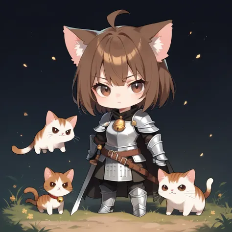 score_9, score_8_up, score_7_up, source_anime,rating_safe,handsomize, short brown hair, cat girl, knight, serious face, bell on ...