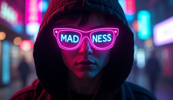 Neon glasses with the name Madness written on them