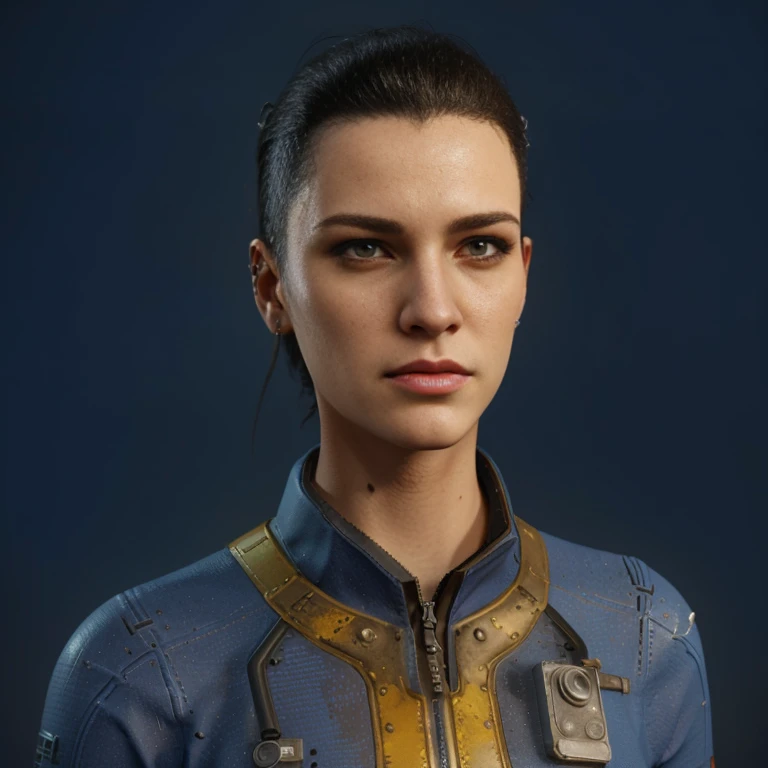 Stock image of a woman in a blue shirt and a black tie, female main character, female character, attractive androgynous humanoid, diesel punk woman, sigma woman, lucio as a woman, androgynous person, Styling for Fallout 4, androgynous face, jackie welles c...