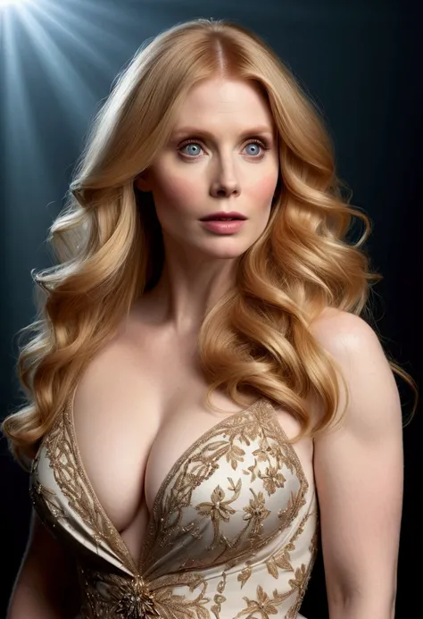 HYBRID FACE BETWEEN BRYCE DALLAS HOWARD AND AMY ADAMS, BUST STYLE IMAGE, STUDIO IMAGE STYLE, DIFFUSED LIGHTS ON FACE, STRONG BACK LIGHTS, CLOSE FACE SHOTBLACK, HUGE LONG BLONDE HAIR, VERY LIGHTNING BLONDE HAIR, VERY PALE SKY, HIGH CHEEKBONES, ROSY CHEEKS, ...