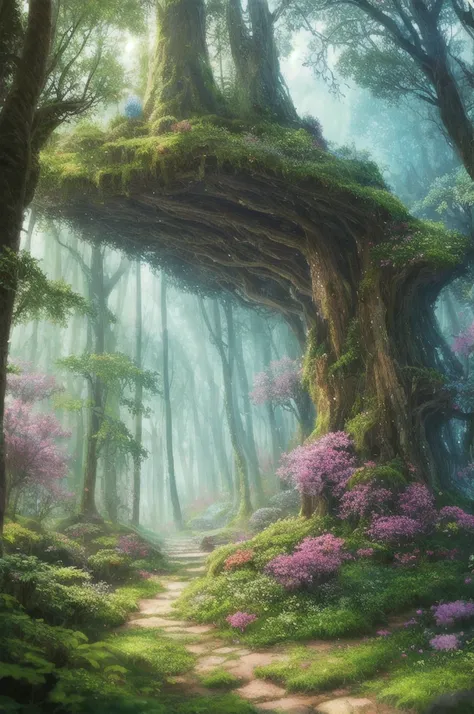 masterpiece, best quality, high quality,extremely detailed CG unity 8k wallpaper, An enchanting and dreamy scene of a fantasy forest, with towering trees, glowing mushrooms, and hidden fairy glens, creating a sense of mystique and enchantment, artstation, ...