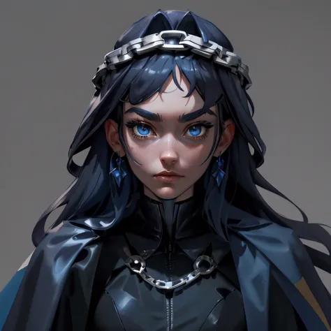 envision a 8k, highres, cinematic, close up beautiful portrait of an big tall girl named kronii ouro with long dark blue hair in...