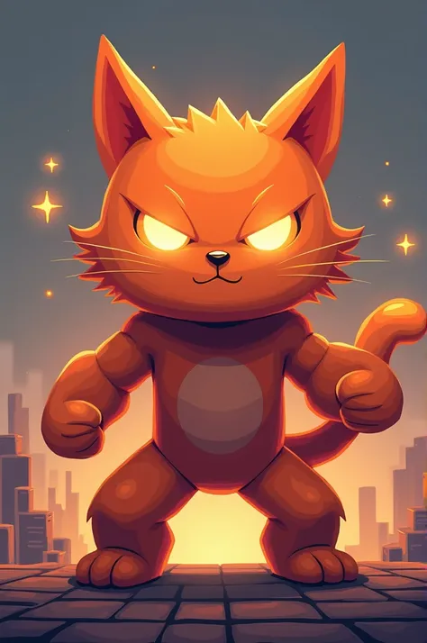 Make an orange 8-bit cube shaped cat fighter 