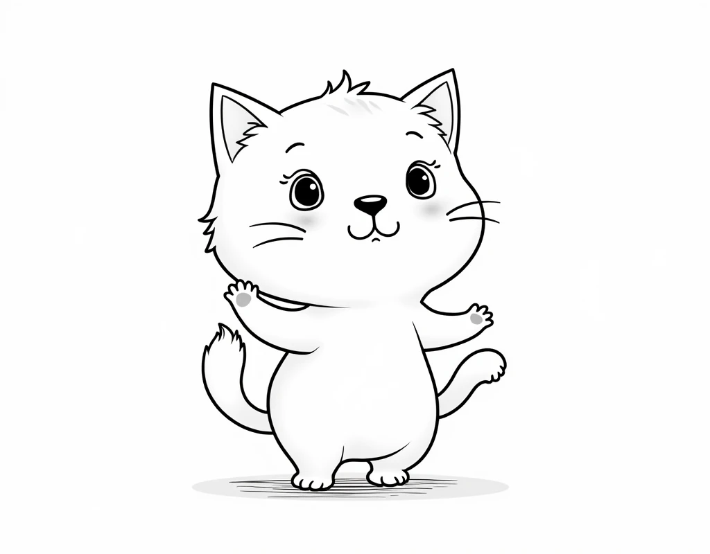 a cat, line art, cartoon character, colouring book, hand-draw, line art