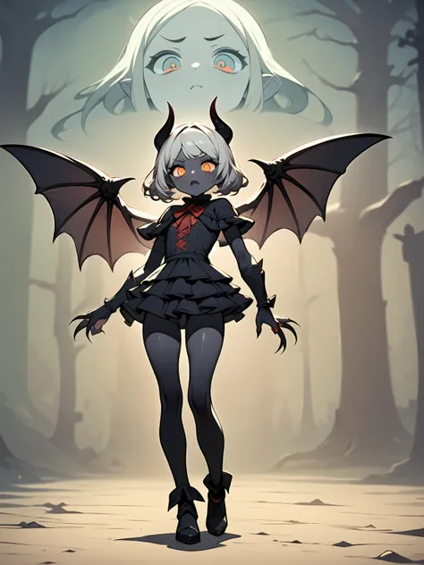 (((masterpiece, best quality, high detailed, 16k))) (1girl) A demonic girl with a menacing aura and white demonic armor, adorned with sharp horns.((detailed face:1.2)) Her glowing eyes burn with infernal fire. She has (long demon wings) and razor-sharp (cl...