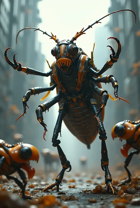 Cyber cockroach punching venom into humanoid insects 