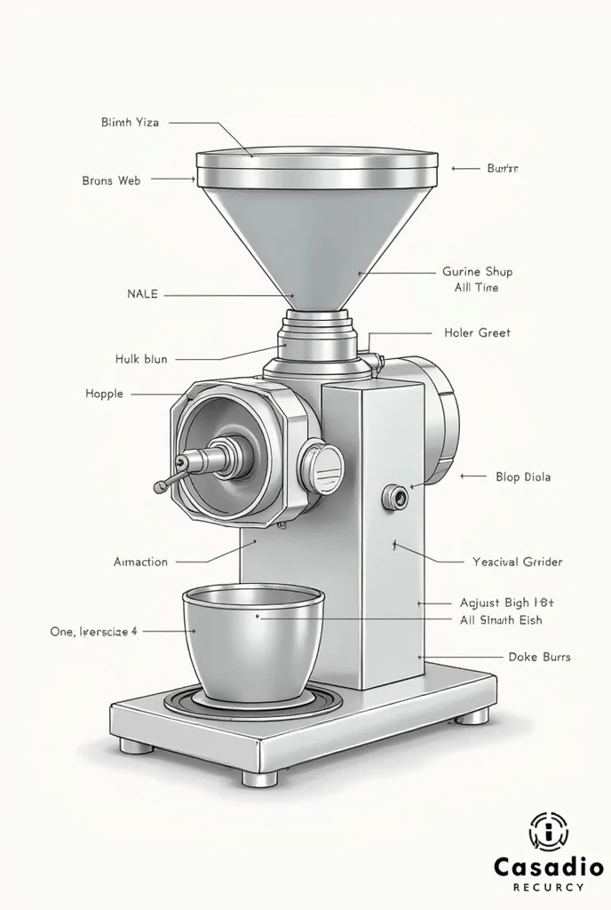 Casadio Theo 64 grinder with its parts marked