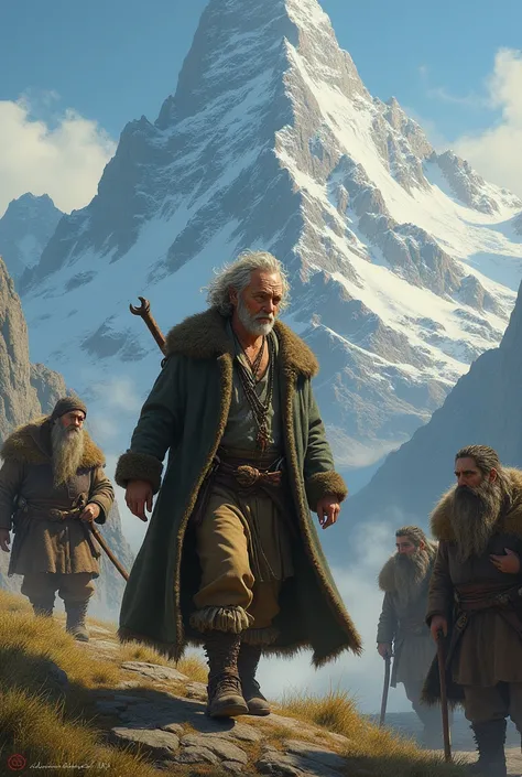 An image showing Bilbo returning to the dwarves, with the mountain in the background and an atmosphere of anticipation, highlighting how his adventure has changed the course of history.