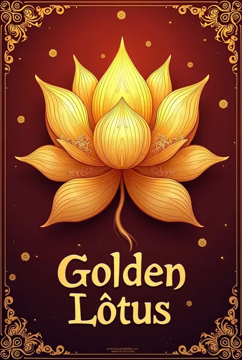 Create a golden lotus patterned on a pirate flag, with the name under the lotus "Golden lótus", without showing the background