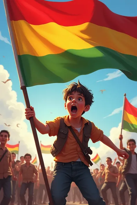 Boy with a three-color flag drawing 