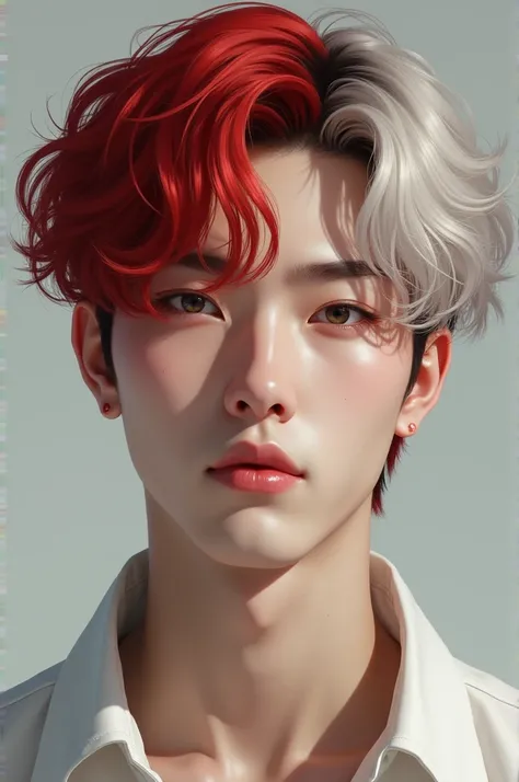 Realistic features, Korean male character with red and pale hair 