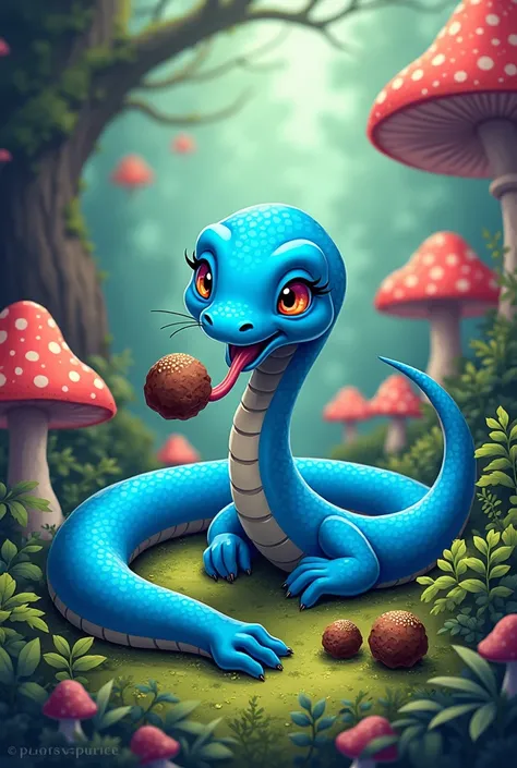 make a blue snake eating truffles, Cartoon 