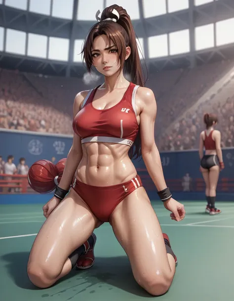 crotch bite、digging into the crotch、、wet legs、ponytail mai shiranui, 、、escape to, score_9, score_8_upper, score_7_upper, score_6...