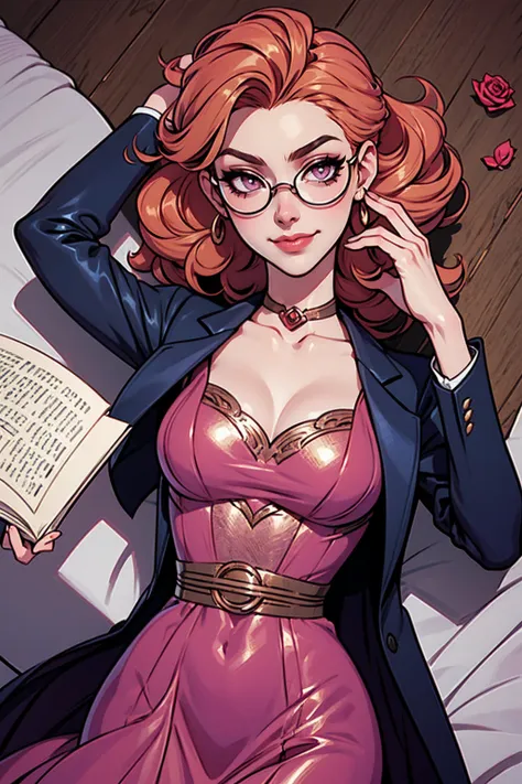 Anime girl tuxedo with curly rose gold hair and round gold glasses, rose gold eyes. Guviz style art, attractive detailed art style, Charlie Bowater Style, 1  cute anime girl, detailed manga style, detailed anime character art, germ of art. High detail, stu...