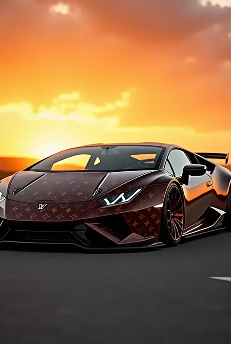 Tuned Lamborghini Huracan with Louis Vuitton monogram in sunset