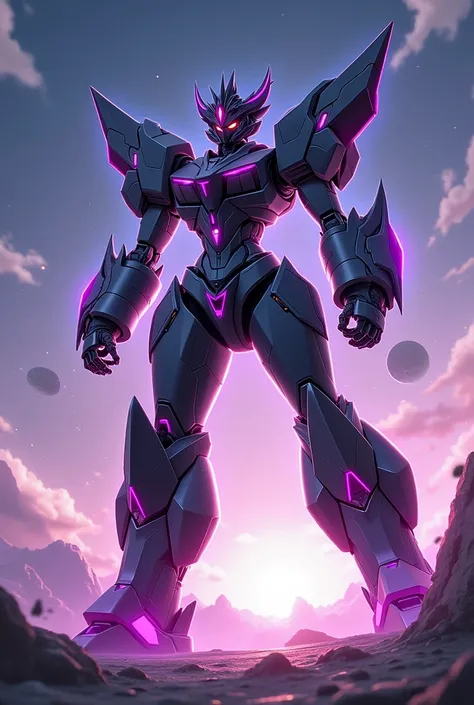 black, Gunmetal color, Fluorescent purple, anime, Giant Robot, fluid, Junmin, heroic, Thin legs, Full body image of a female super robot, Fighting with the enemy, Simple Background,universe, 