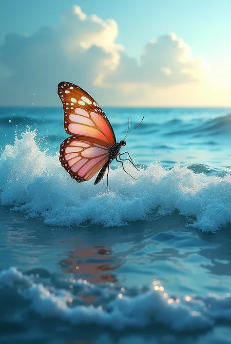 butterfly and sea waves