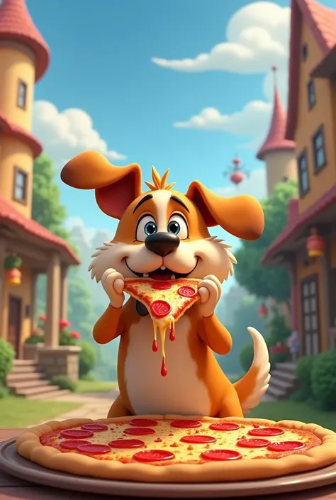 Dog with a pizza, Disney style 9x12