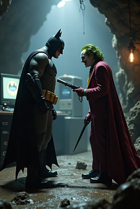 michael keaton batman fighting the joker in the batcave. Realistic