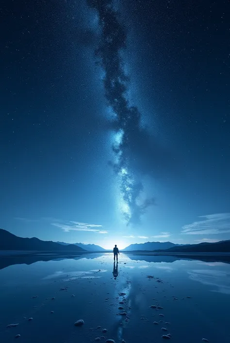 ((masterpiece, best quality, Best image quality, high resolution, realistic, RAW photos, 8k)), ((Highly detailed CG integrated 8k wallpaper)), A starry sky reflects on the Uyuni salt flats,