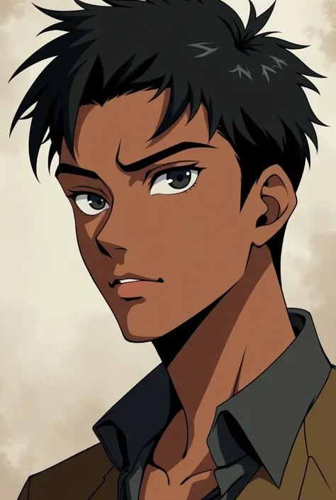 Man Brown skin Short dark hair Dark eyes Anime