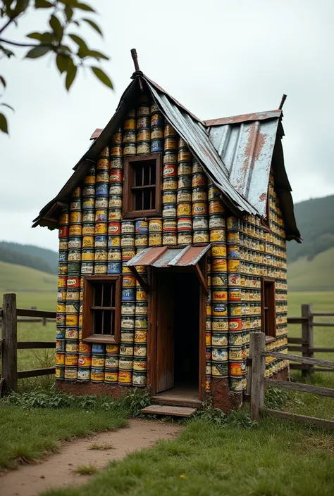 A tin house with a tin roof and walls made of sardine cans

