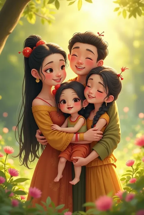 Ling ling and orm with their twin daughters 