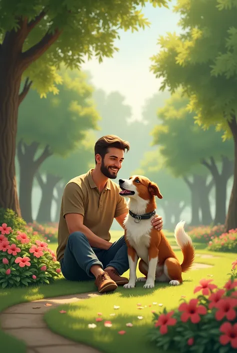  with his dog in a park 