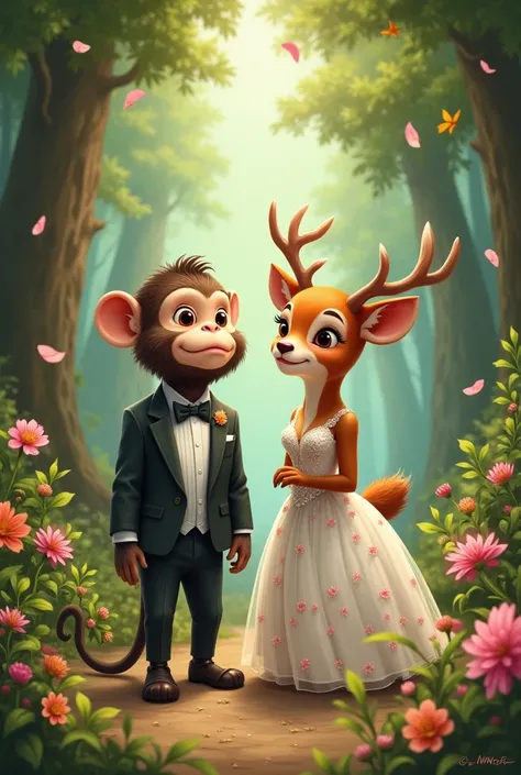 a monkey and a deer getting married 