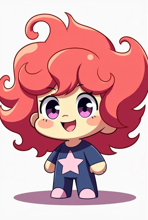 make a steven universe ganert with wavy and puffy hair, same as the original character, but instead of being square it will have curly ends with a light shade of vibrant red., make the drawing with the same lines as the original steven universe drawing