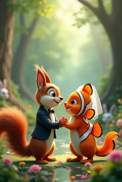 a squirrel and a nemo fish getting married