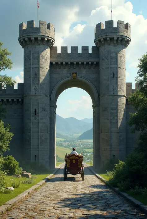 Take a closed carriage through the gates of a huge kingdom 