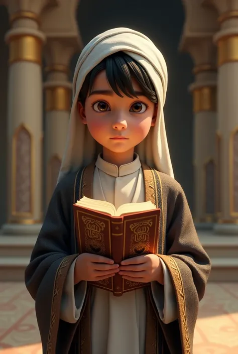 Boy with quran and muslim outfit 
