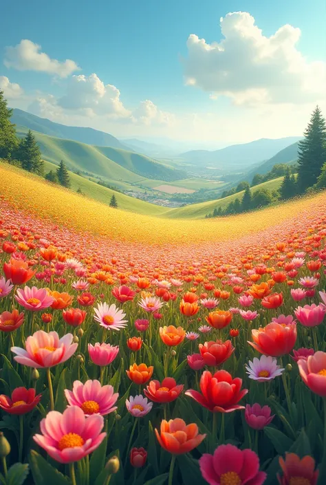 landscape、Beautiful flower field