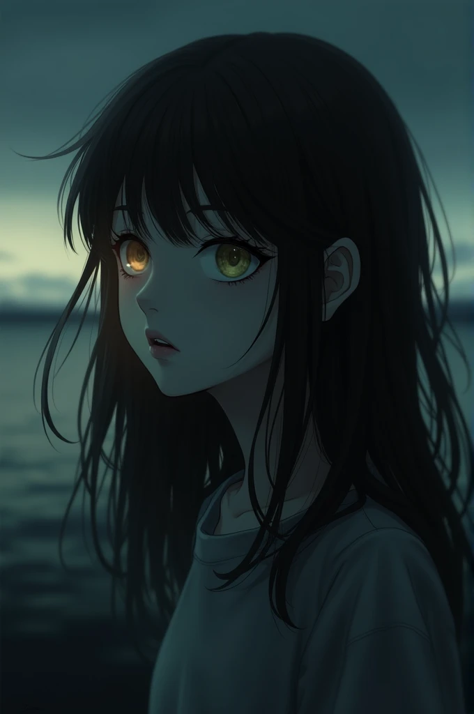 Girl staring off into distance, dark shading