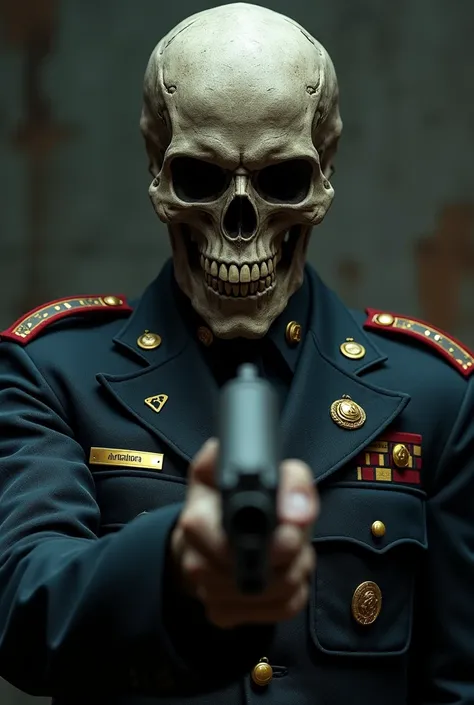 Skull with the uniform of the military police of Ceará and a pistol