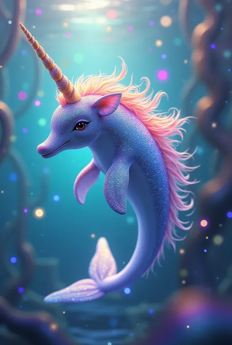 Unicorn dolphin with rainbow