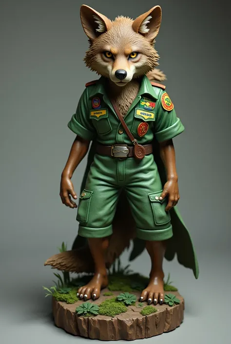 Figurine of a she-wolf like the one from the Mowgli story wearing green clothes from the Brazilian scouts