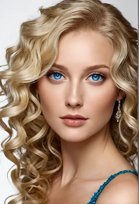 Beautiful blonde with blue eyes and wavy hair 