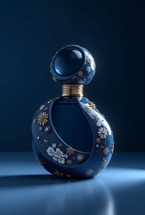 brand perfume "You&Me" with creative design. dark blue color palette, white and gold details. blueberry smell.
the design should not be standard, and yes creative, with some format that has to do with the name "You&Me".