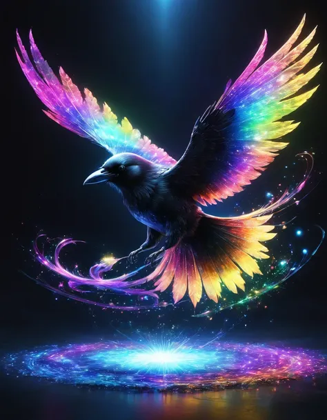 Image of digital space:net:science:holography,Flying Crow:overlooking,masterpiece,最高masterpiece,top quality,rendering,rich colors,colorfulな呪文を唱える,fairy,detailed information,In detail,,bright colors,Beautiful光と影,magic,fairy,inspiration,Beautiful,rendering,c...