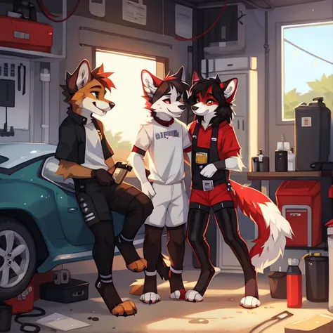 独奏，garage，Auto repair，toolbox,femboy，koyote，big nipples,，Technophilia latexer ection，Asshole facing，stirrup legwear, ((by keihound, by reysi)), by Zackary911, by hyattlen, by fumiko, by fluff-kevlar, Furry, Anthro,