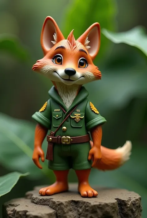 Figurine of a little wolf like the one from the Mowgli story wearing green Brazilian scout clothes