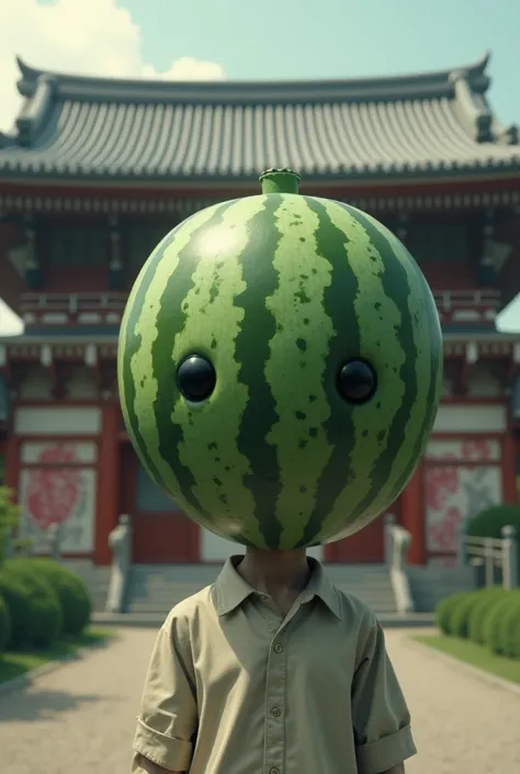 Man with watermelon feature in front of JMA church 