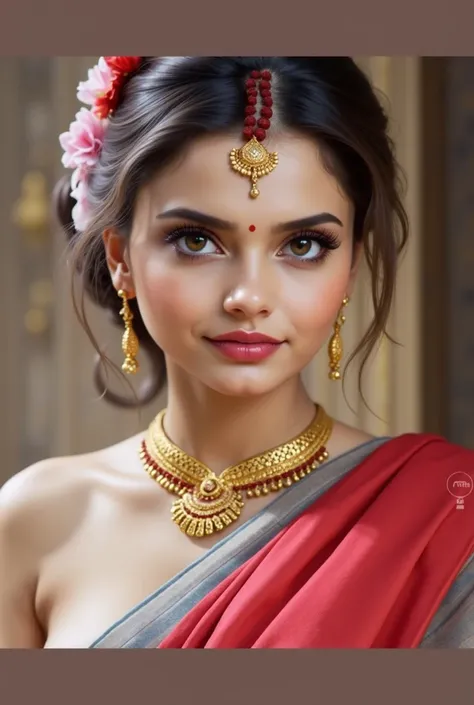 best quality,highres,realistic:1.37)indias most beautiful lady,digital art wonders,princesscore,realistic historical fiction,charming detailed eyes and lips,fierce expression,historical attire,richly embroidered clothing,gold jewelry,dark wavy hair cascadi...